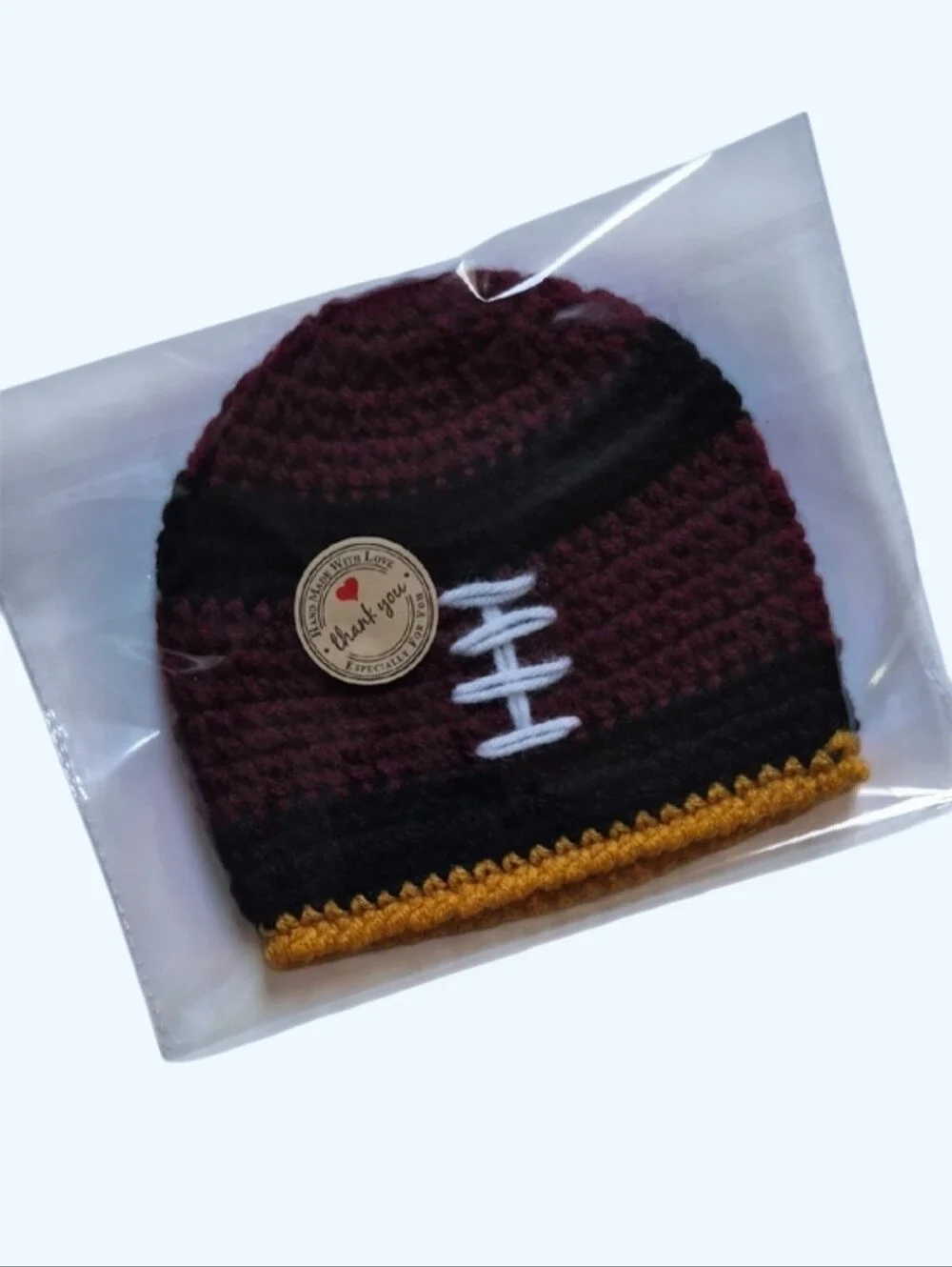 SF 49ers Inspired Football Handmade Beanie-Size 0-3M